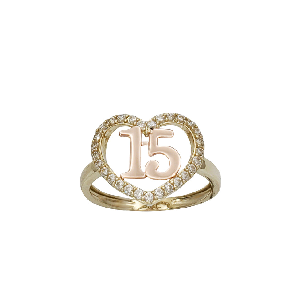 Zirconia Heart 15 Years Birthday Ring (14K)