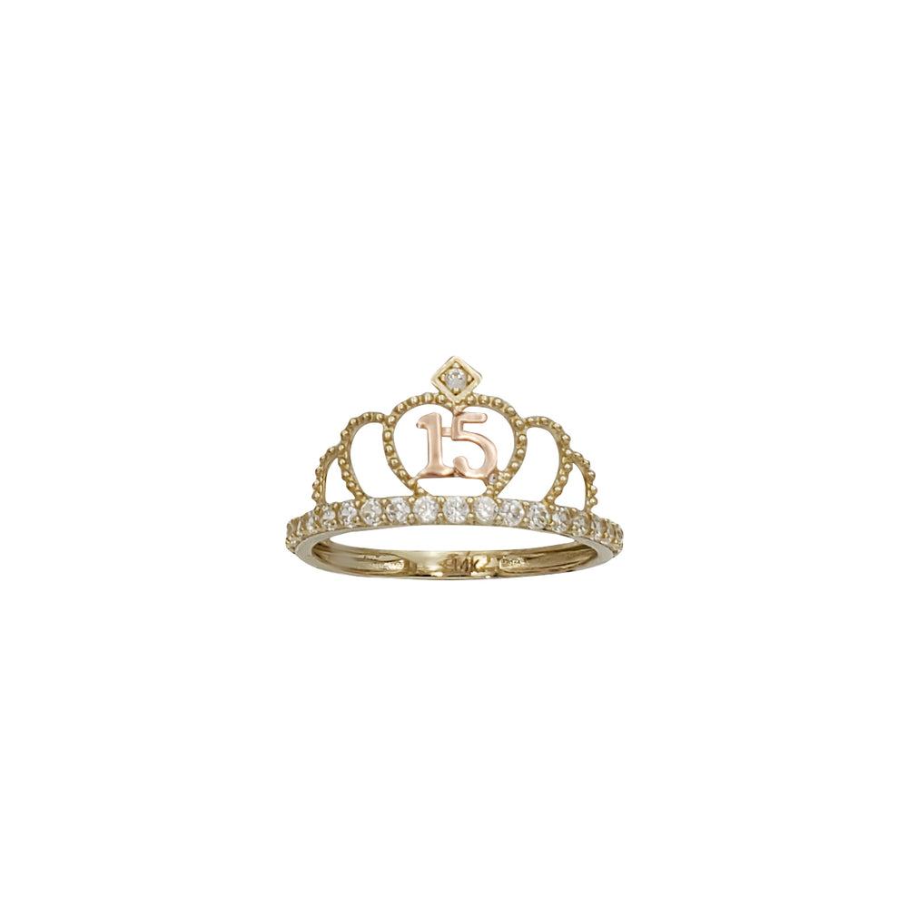Zirconia 15 Years Birthday Crown Ring (14K)
