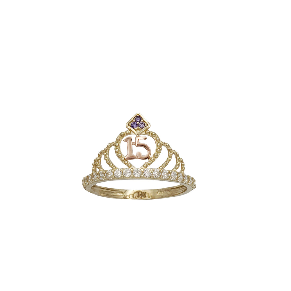 Zirconia 15 Years Birthday Crown Ring (14K)