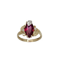 Two Tone Leaf Red Zirconia Marquise Lady Ring (14K)