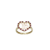 Red Zirconia Heart 15 Years Birthday Ring (14K)