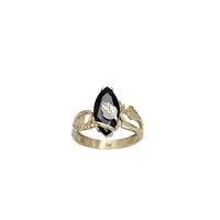Two Tone Leaf Black Zirconia Marquise Lady Ring (14K)
