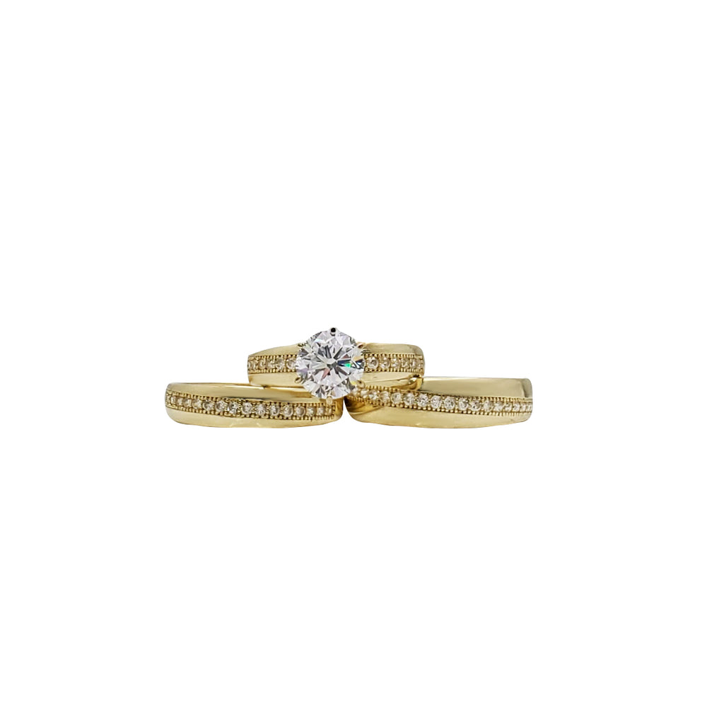 Three-Piece Set CZ Engagement/Wedding Rings (14K)