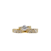 Three-Piece Set CZ Two Tone Diamond Cut Engagement/Wedding Rings (14K)