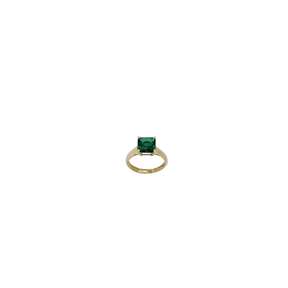 Square Green CZ Stone Ring (14K)