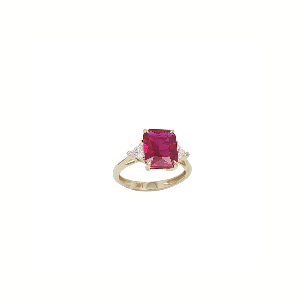 Oval Red CZ Three Stone Ring (14K)