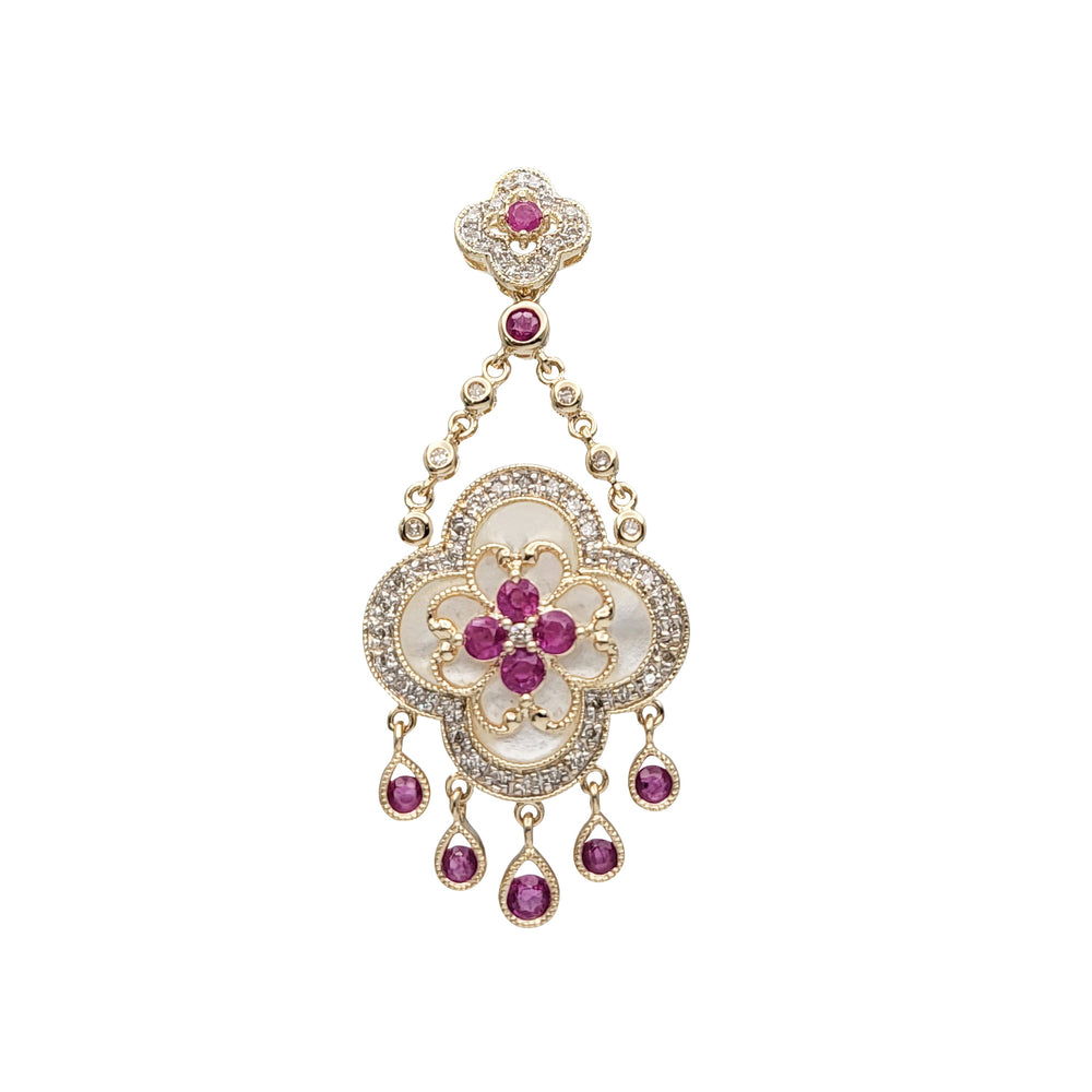 Diamond Ruby Clover Vintage Fancy Pendant (14K)