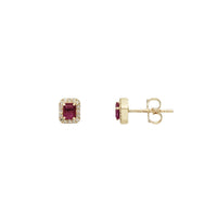 Diamond Emerald Cut Ruby Stud Earrings (14K)