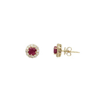 Diamond Ruby Flower Stud Earrings (14K)