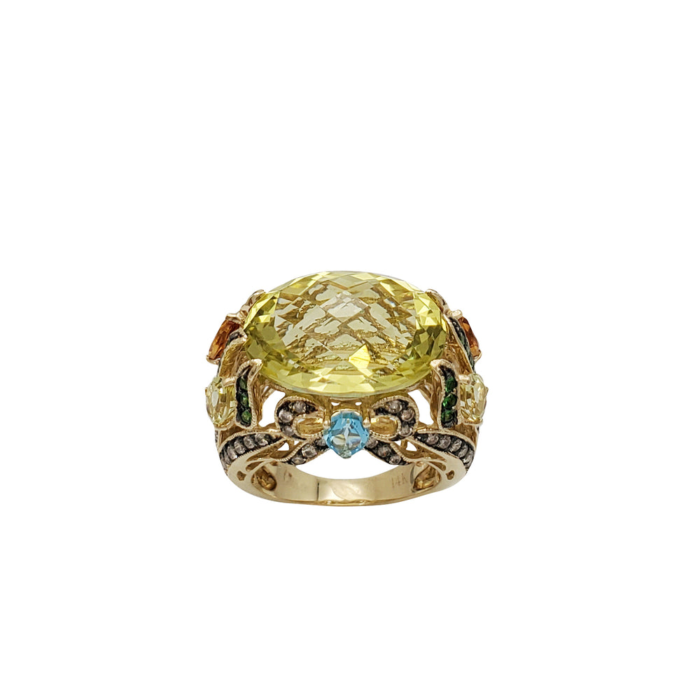 Diamond Emerald Gemstones Fancy Ring (14K)