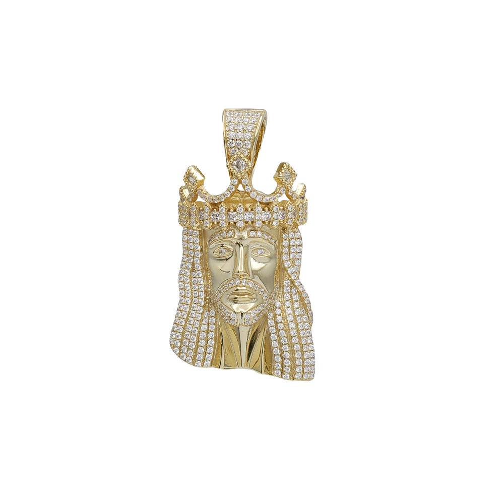 Iced-Out Crown Jesus Head (Yellow Silver)