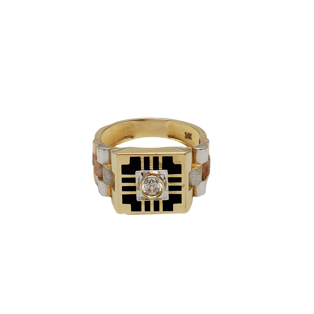 Tricolor Zirconia Enamel Flexible Watch Band Ring (14K)