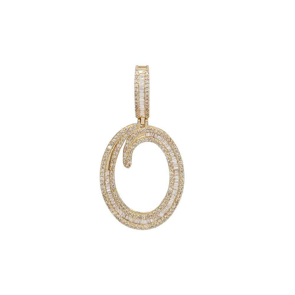 Yellow Gold Baguette Diamond Letter O Initial Pendant (14K)
