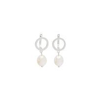 Pearl Dangle Heart Earrings (Silver)