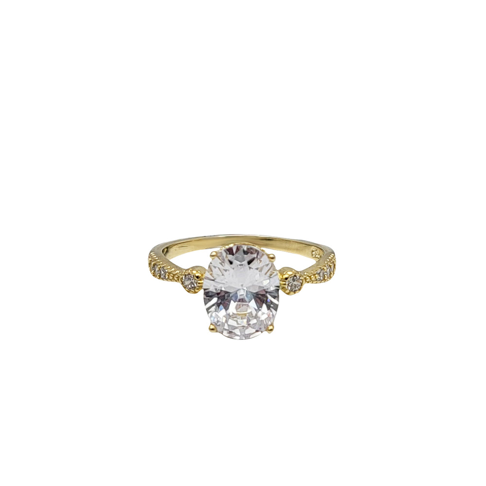 Oval Zirconia Engagement Ring (Yellow Silver)