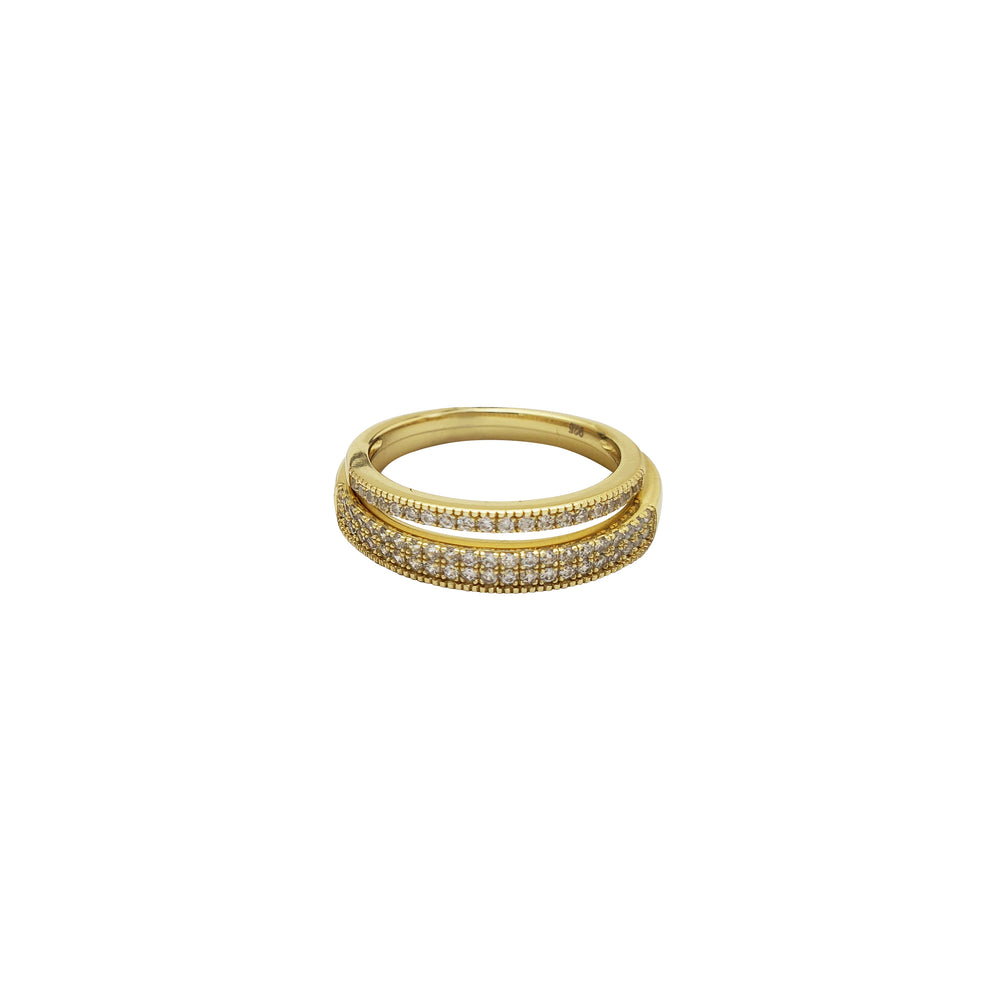 2-Piece Zirconia Wedding Ring Set (Yellow Silver)