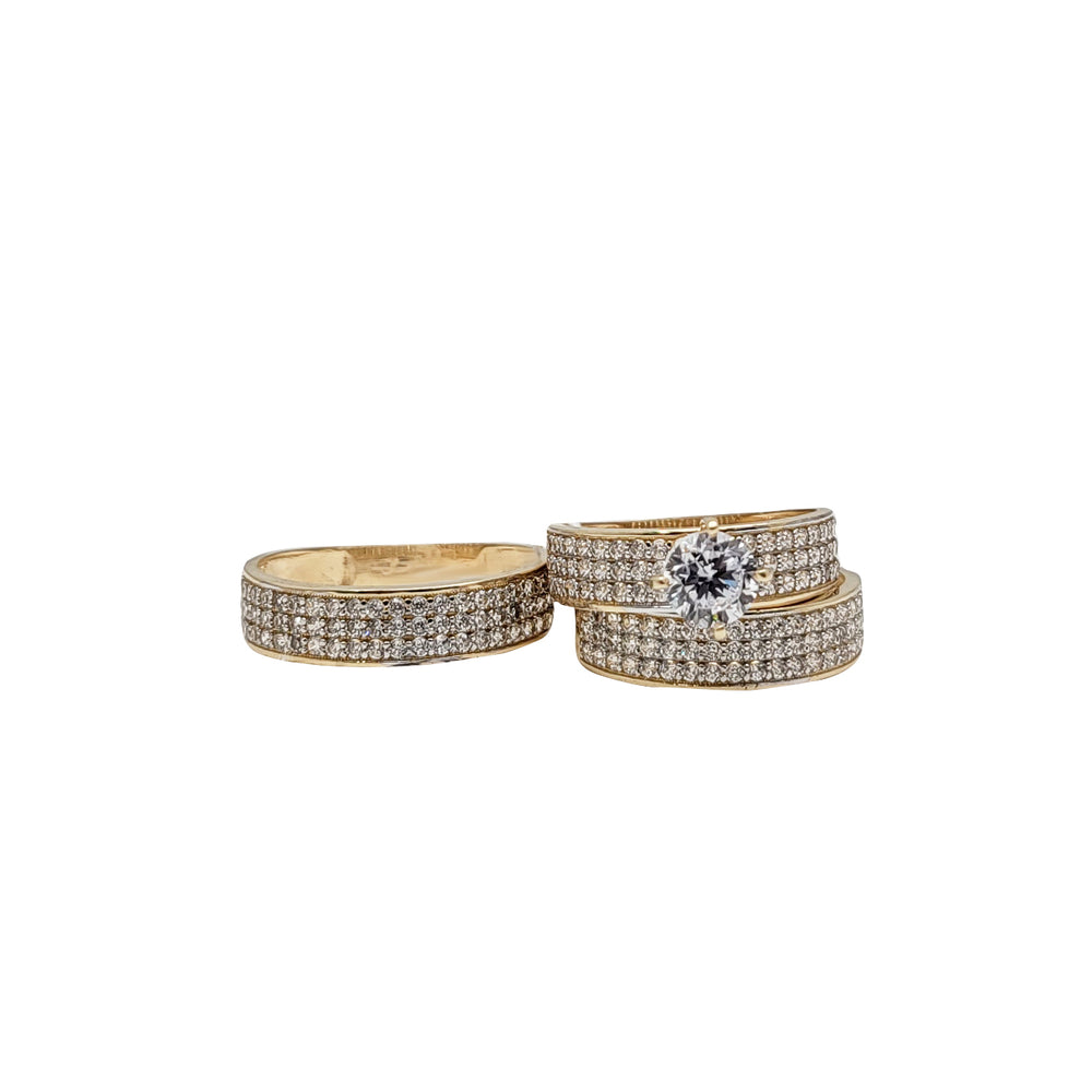 Three-Row Zirconia Pave Engagement Ring Set (14K)