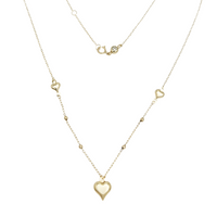 Dainty 3 Plain Heart & Ball Necklace (14K)
