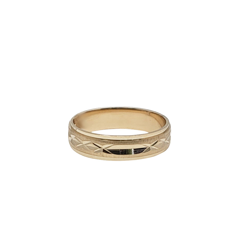 [4.6 mm] Yellow Gold Diamond-Cut 5 Swiss X-Design Wedding Band (14K)