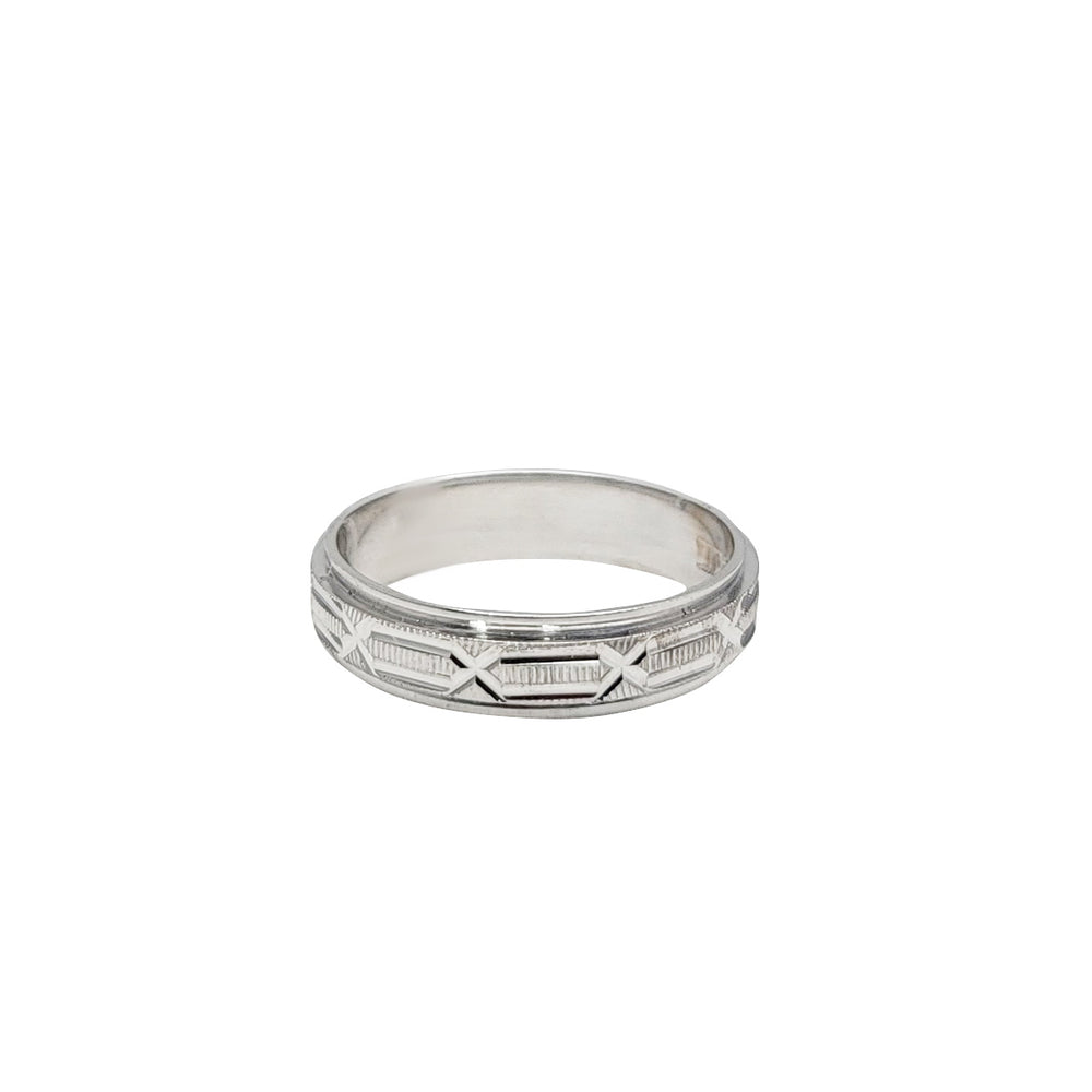 White Gold Diamond-Cut Swiss Cut X Design Wedding Ring (14K)
