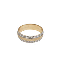 [6 mm]Two Tone Diamond Cut Edge Matte Textured Wedding Ring (14K)