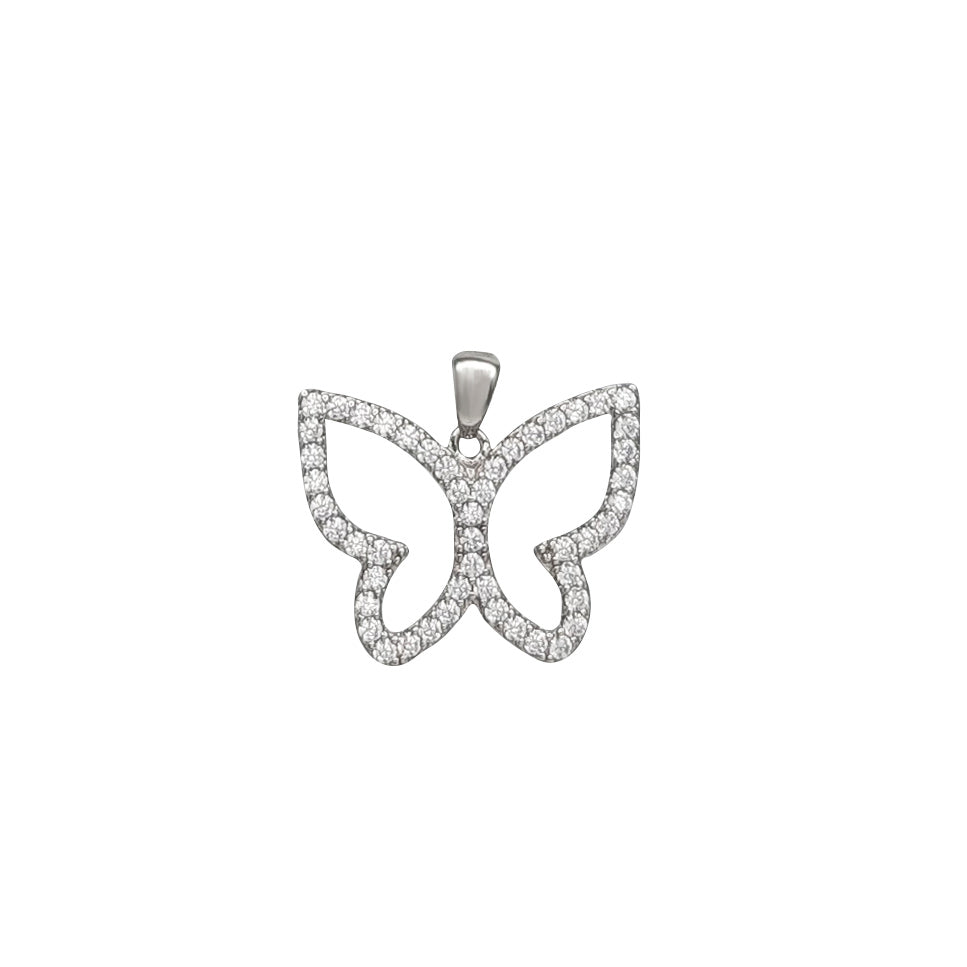 Iced Out Zirconia Butterfly Pendant (Silver)