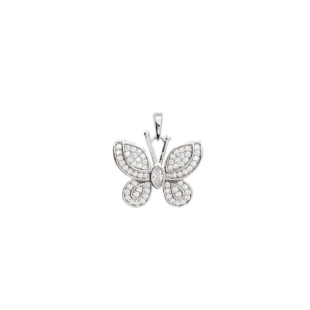 Iced-out Textured Butterfly Pendant (Silver)