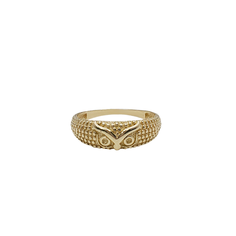 Yellow Gold Textured Owl Ring (14K)