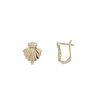 Zirconia Seashell Huggie Earrings (14K)