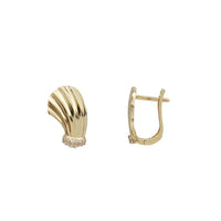 Zirconia Curved Sea Shell Huggie Earrings (14K)
