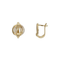 Zirconia Double Hoop Textured Huggie Earrings (14K)