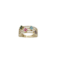 Four Layer Split Band Zirconia Multicolor Flower Ring (14K)