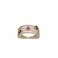 Four Layer Split Band Zirconia Flower Ring (14K)