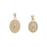 Two Tone Oval Textured Zirconia Virgin Mary/Guadalupe Pendant (14K)