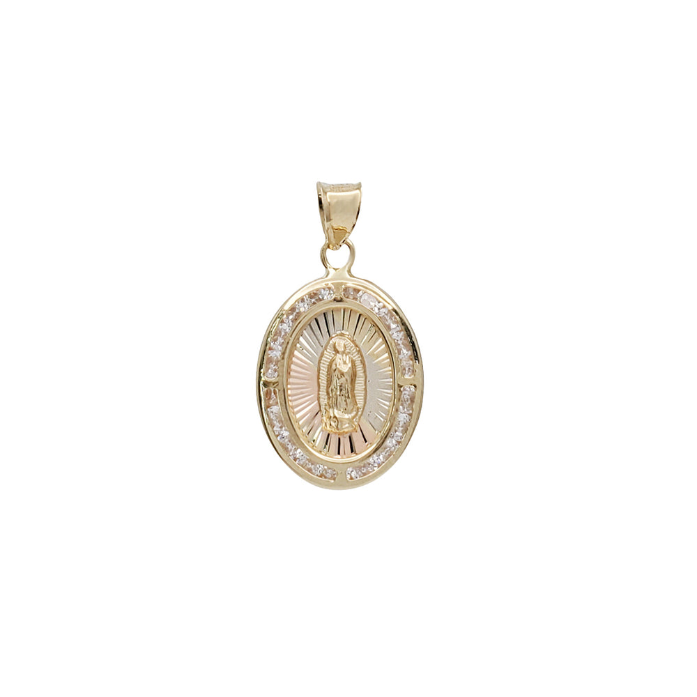 Tricolor Oval Zirconia Virgin Mary/Guadalupe Pendant (14K)