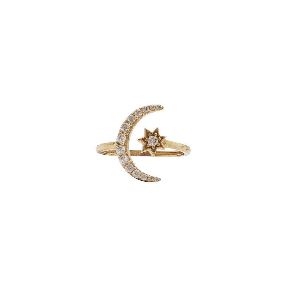 Moon & Star Open Ring (14K)