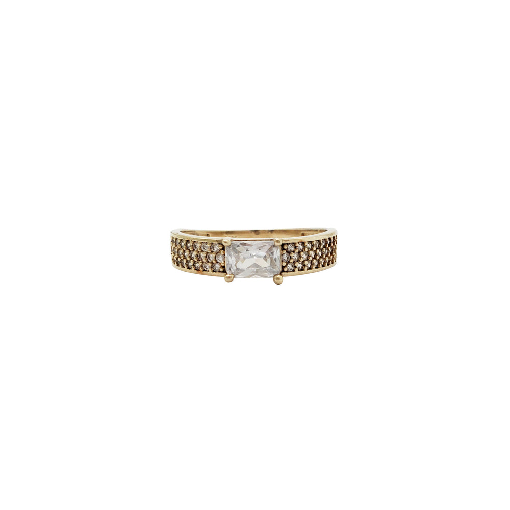 Rectangle White Zirconia Ring (14K)