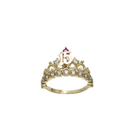 15 Years With Red CZ Birthday Crown-Tiara Ring (14K)