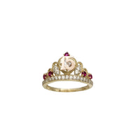 15 Years With Red CZ Birthday Crown-Tiara Ring (14K)