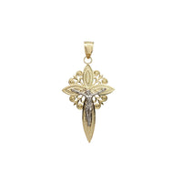 Two Tone Floral Texture Crucifix Pendant (14K)