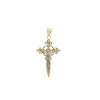 Two Tone Floral Texture Crucifix Pendant (14K)