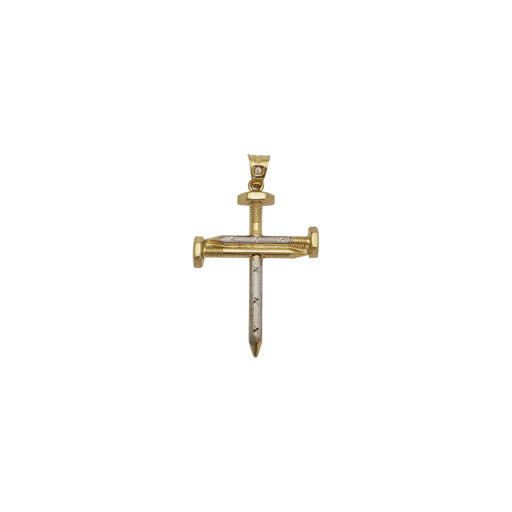 Zirconia Diamond-Cut Nail Cross Pendant (14K)