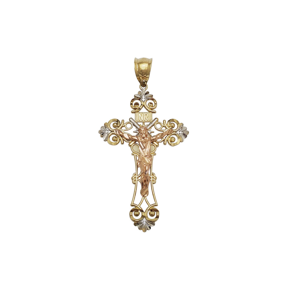 Three-Color Diamond-Cut Cross Pendant (14K)