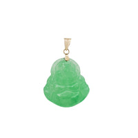 Green Jade Laughing Buddha Pendant (14K)