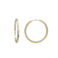 Two Tone Diamond Cut Slim in Hoop Earrings (14K)