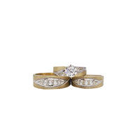 3 Piece Set Two Tone  Zirconia Engagement/Wedding Rings (14K)