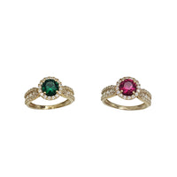 Round Gemstones CZ Halo Lady Ring (14K)