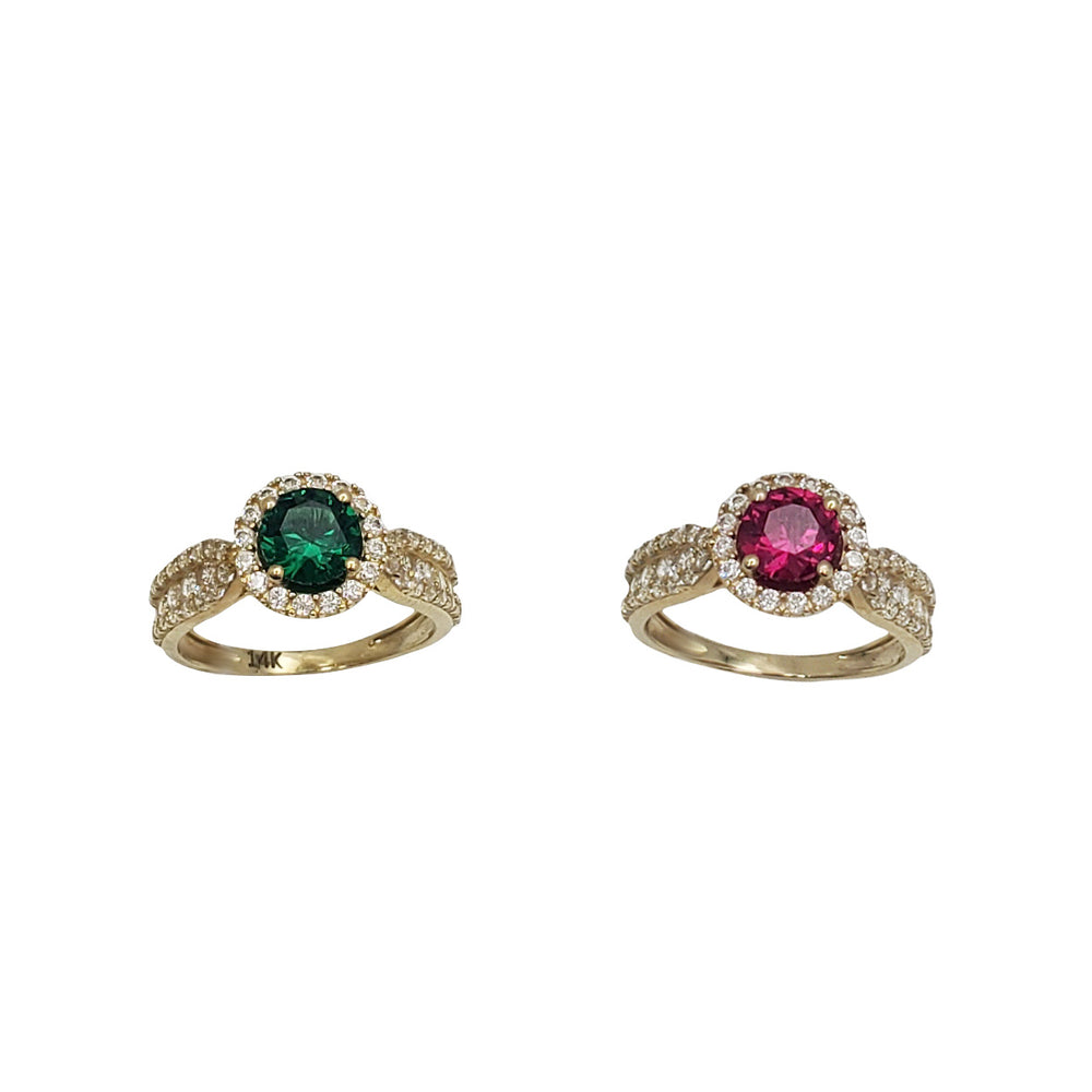Round Gemstones CZ Halo Lady Ring (14K)