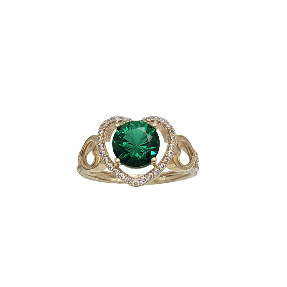 Heart Bordered Dark Green Heart CZ Ring (14K)