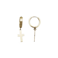 Plain Dangling Cross Huggie Earrings (14K)